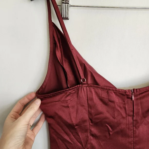 PrettyLittleThing Burgundy Satin Midi Slip Dress size 12 - Picture 10 of 12